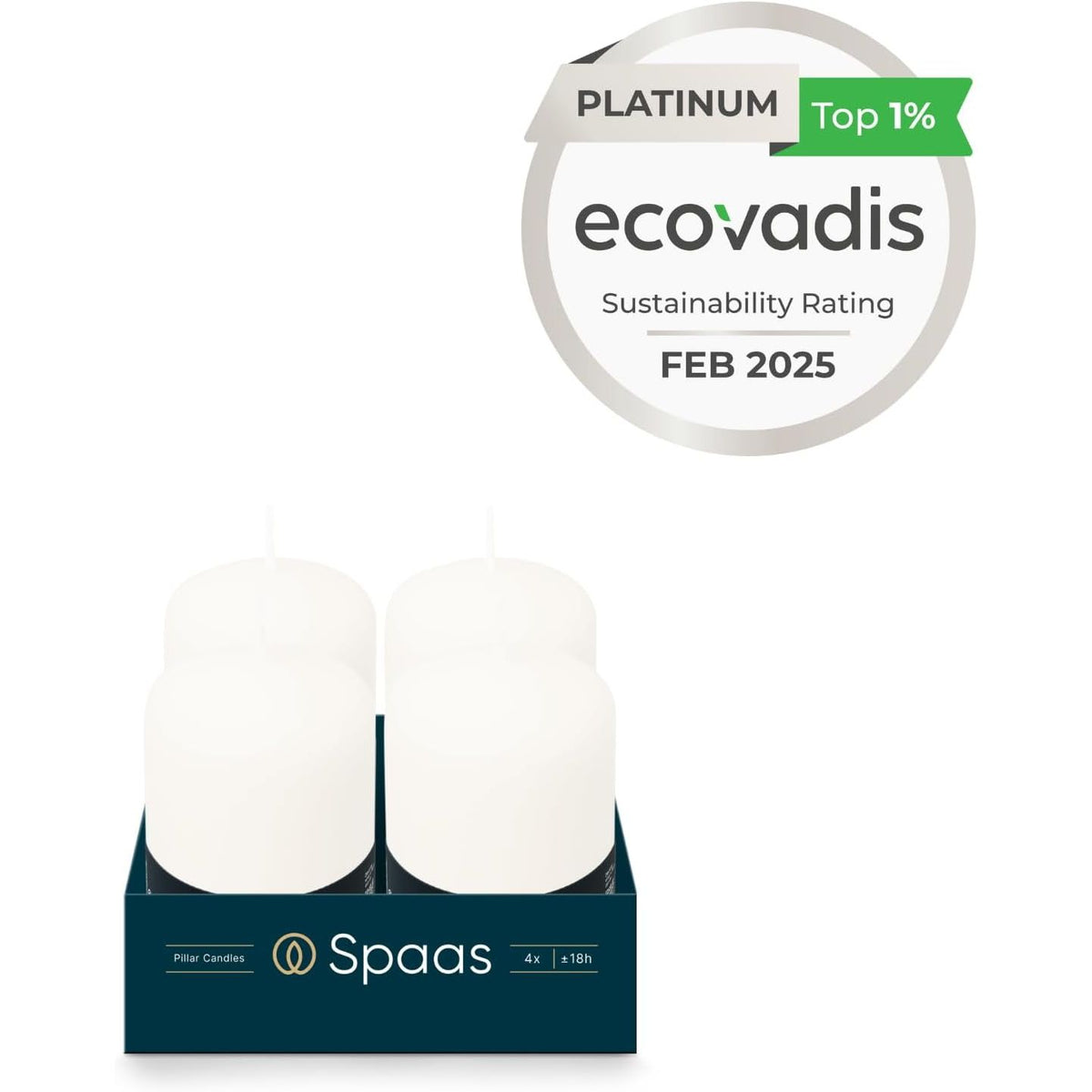 Elegant Spaas Unscented Pillar Candle, dimensions 50/80 mm, offering up to 18 hours of burn time, ideal for any occasion.