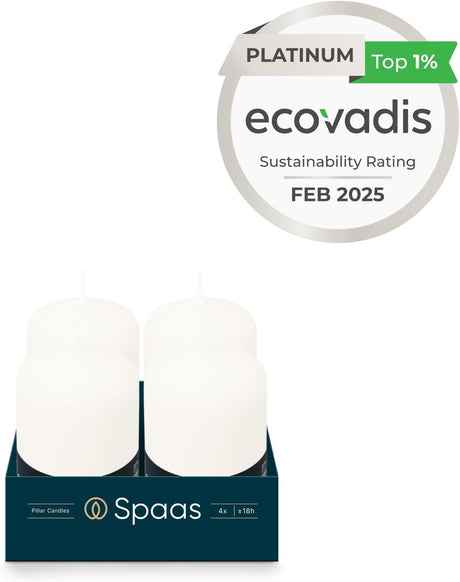 Elegant Spaas Unscented Pillar Candle, dimensions 50/80 mm, offering up to 18 hours of burn time, ideal for any occasion.
