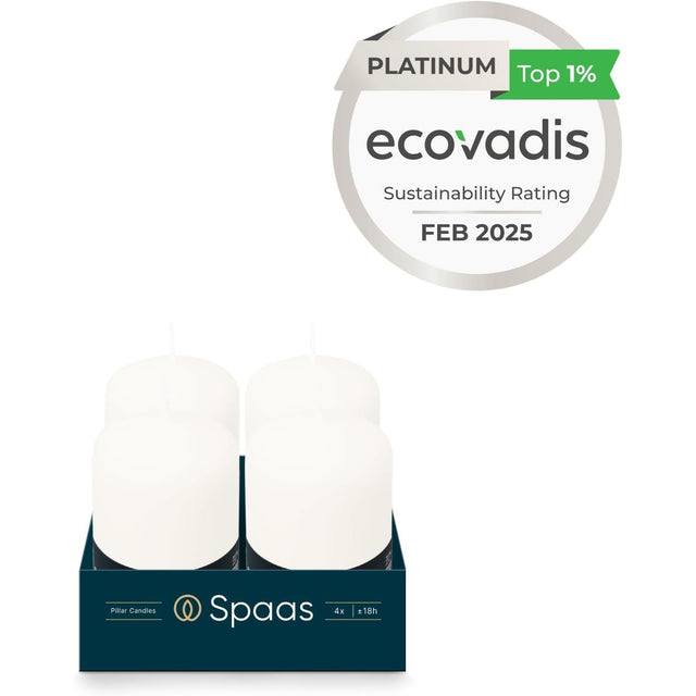 Elegant Spaas Unscented Pillar Candle, dimensions 50/80 mm, offering up to 18 hours of burn time, ideal for any occasion.