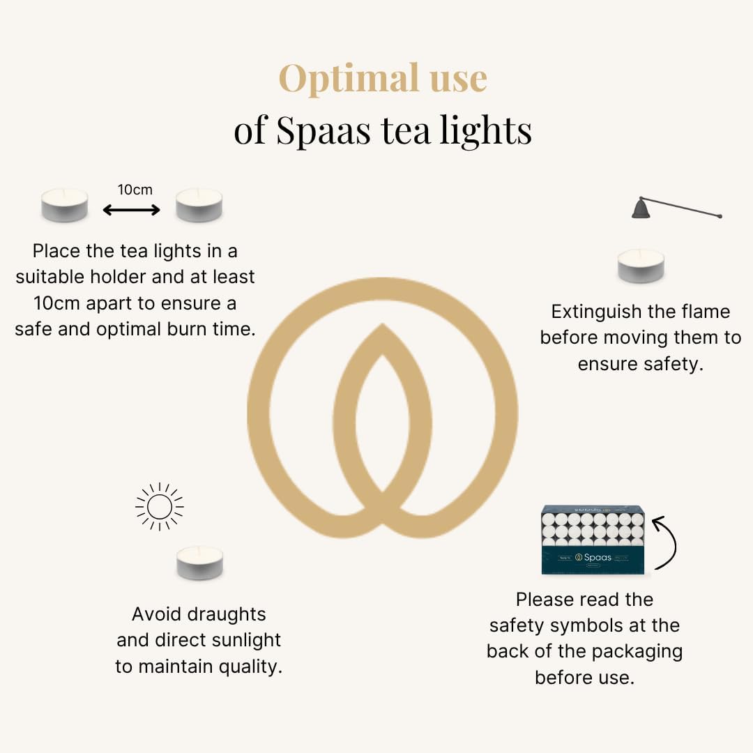Spaas Box of 120 Unscented Tea Lights, 8 Hours, White