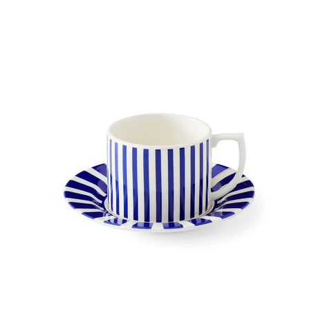 Spode Steccato Blue Striped Tea Cups and Saucer Set of 4 - Home Deco London
