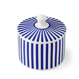 Close-up of the Spode Steccato Covered Sugar Bowl, featuring vibrant stripes that highlight its ceramic craftsmanship.