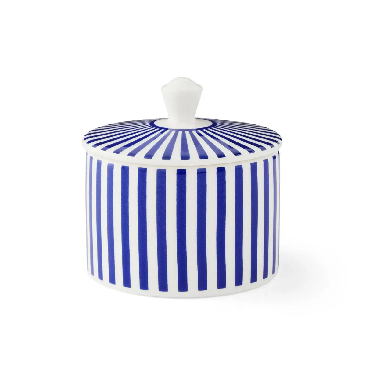 Spode Steccato Covered Sugar Bowl showcasing eye-catching blue and white striped design, perfect for modern dining.