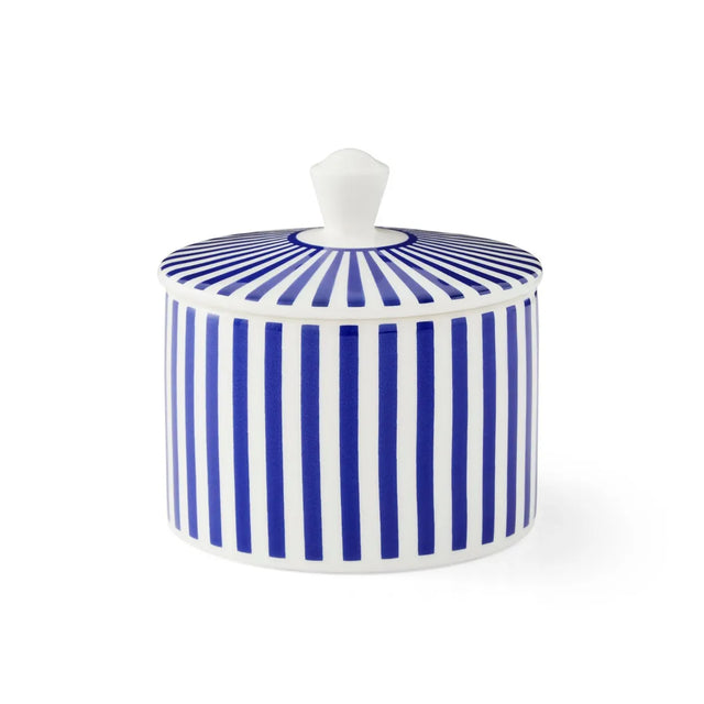 Spode Steccato Covered Sugar Bowl showcasing eye-catching blue and white striped design, perfect for modern dining.