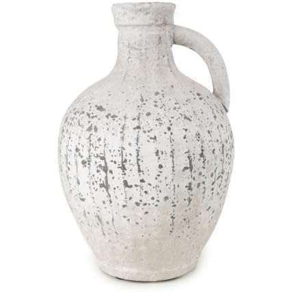 Stone Finish Vase with Handle - 28cm Decorative Bottle - Home Deco London