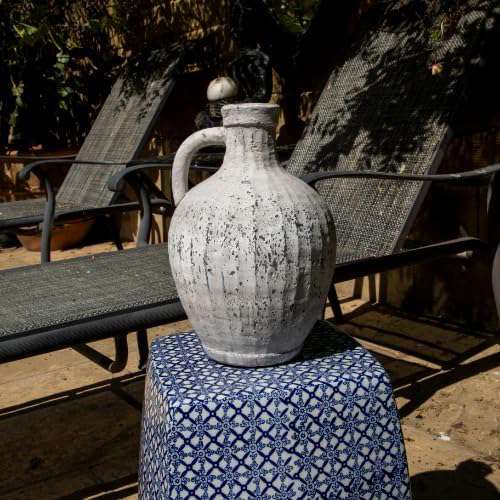 Stone Finish Vase with Handle - 28cm Decorative Bottle - Home Deco London