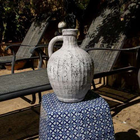 Stone Finish Vase with Handle - 28cm Decorative Bottle - Home Deco London