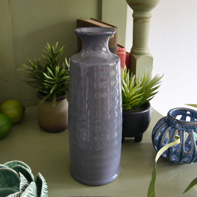 Reactive Glaze Vase 22.8cm Elegant Blue Bottle Vase - Home Deco London
