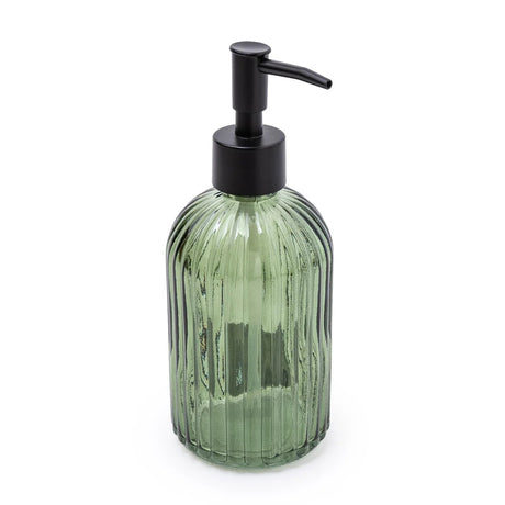 Stylish Glass Soap Dispenser in Elegant Green with Charcoal Black Pump, 19CM