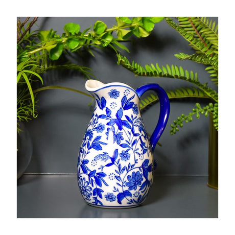 Sumatra Blue And White Ceramic Jug 21.5cm - Home Deco London