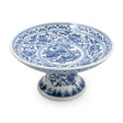 Sumatra Blue & White Cake Stand 8" Small Ceramic Cake Stand showcasing intricate blue and white floral patterns on a pedestal design.