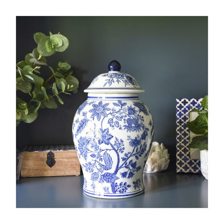 Sumatra Blue & White Large Ceramic Ginger Jar 14" - Home Deco London