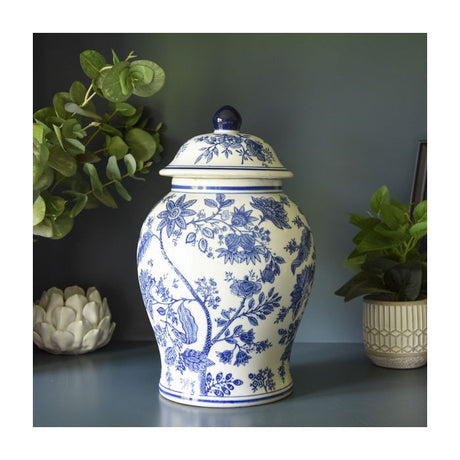 Sumatra Blue & White Large Ceramic Ginger Jar 14" - Home Deco London