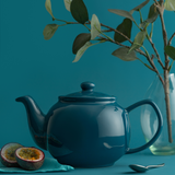 Teal Blue Teapot 450ml – Durable Stoneware for 2 Cups with Optional Stainless Steel Filter - Home Deco London