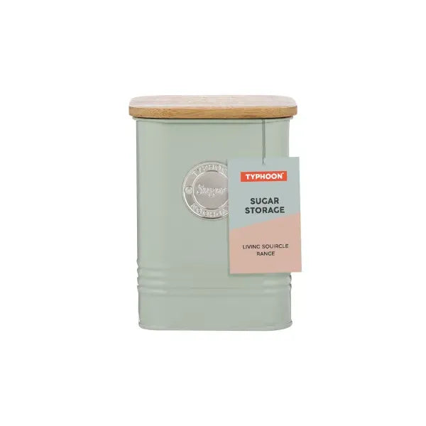 Stylish Typhoon Living Squircle Mint Sugar Canister 1.3l with a bamboo lid, perfect for keeping sugar fresh.