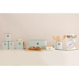 Complete Typhoon Living Squircle Tea Coffee Sugar Storage Set on a kitchen counter, featuring mint green canisters with bamboo lids, providing a chic solution for tea, coffee, and sugar storage.