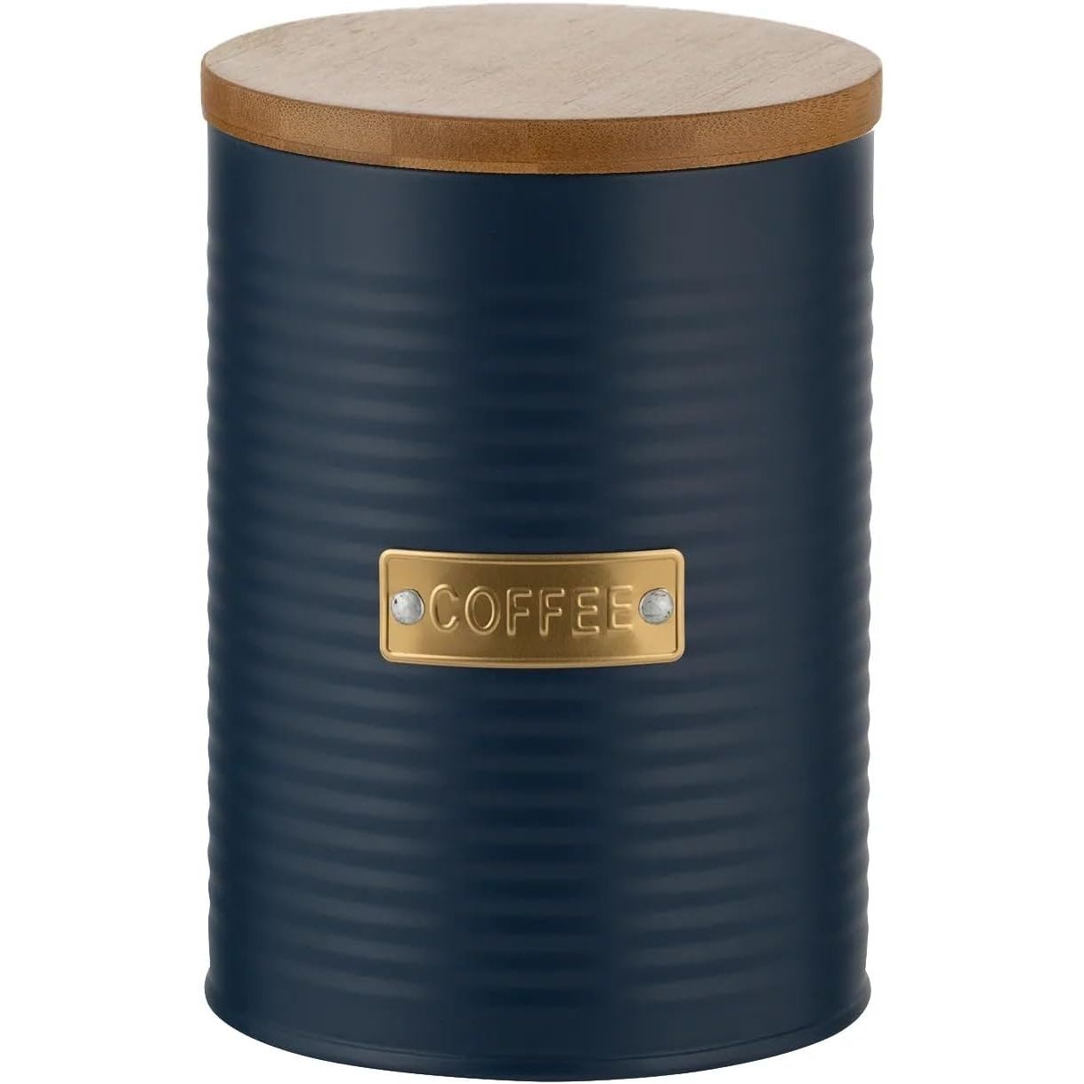 Black metal coffee canister with bamboo lid from the Typhoon Otto Kitchen Storage Canister Set, a chic addition to your kitchen storage solutions.