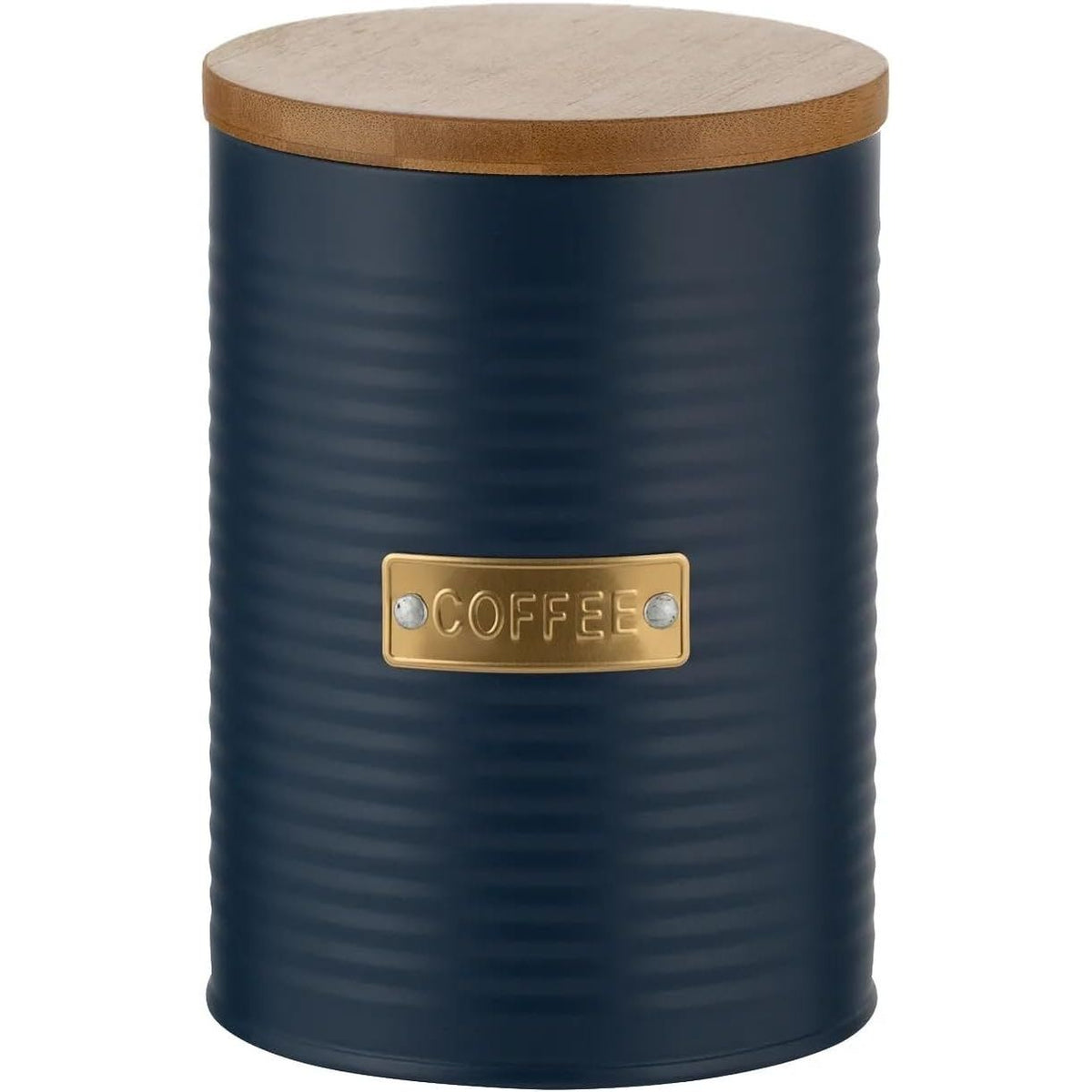 Black metal coffee canister with bamboo lid from the Typhoon Otto Kitchen Storage Canister Set, a chic addition to your kitchen storage solutions.