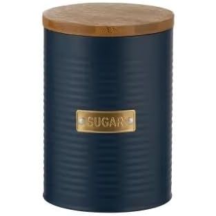 Sugar canister from the Typhoon Otto Kitchen Storage Canister Set, designed in black metal with a bamboo lid for stylish organisation.