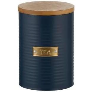 Tea canister from the Typhoon Otto Kitchen Storage Canister Set, featuring a black metal body and bamboo lid for elegant kitchen storage.