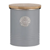 Full view of Typhoon Living metal kitchen canister set arranged in a kitchen setting, displaying their practical design for storage.
