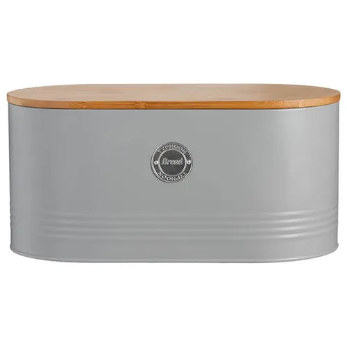 Dimensions of Typhoon Living metal kitchen canister set, highlighting the canisters and bread bin sizes for accommodating standard packaging.