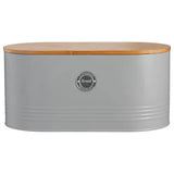 Dimensions of Typhoon Living metal kitchen canister set, highlighting the canisters and bread bin sizes for accommodating standard packaging.