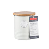 Typhoon Living Coffee Canister Cream 1 Litre, featuring a sturdy bamboo lid and 'Coffee' badge, designed for efficient coffee storage.