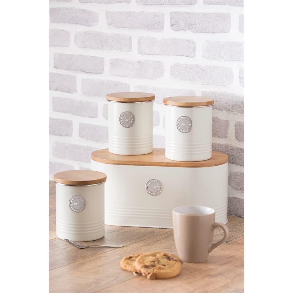 A charming display of Typhoon Living Coffee Canisters, including the 1 Litre version, perfect for coffee storage with a rustic kitchen vibe.