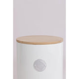 Close-up of Typhoon Living Cream Cookie Storage showcasing its elegant bamboo lid and sleek cream exterior.