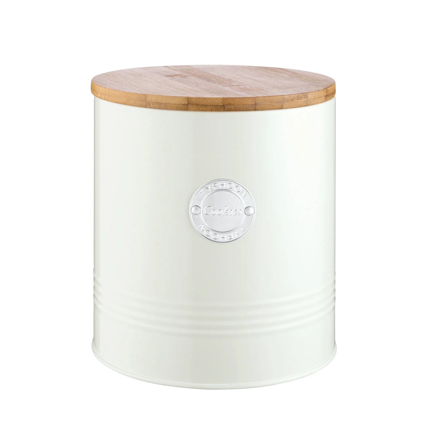 Typhoon Living Cream Cookie Storage in pastel cream colour with a silver cookies badge, perfect for keeping cookies fresh.