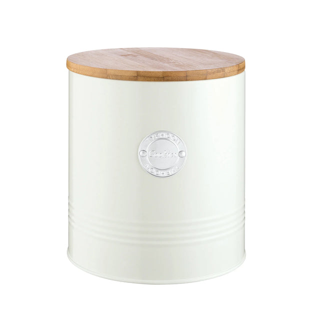 Typhoon Living Cream Cookie Storage in pastel cream colour with a silver cookies badge, perfect for keeping cookies fresh.