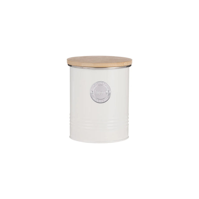 Typhoon Living Sugar Canister Cream 1 Litre - A stylish cream storage canister with a bamboo lid, perfect for keeping sugar fresh on your kitchen countertop.