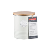 Typhoon Living Tea Canister Cream 1 Litre featuring a silver badge and bamboo lid for keeping tea fresh.