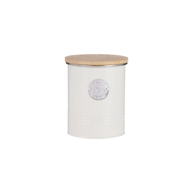 Typhoon Living Tea Canister Cream 1 Litre with bamboo lid, perfect for stylish tea storage.