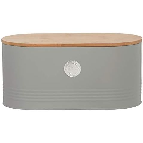 Typhoon Living Grey Bread Bin with Bamboo Lid - Stylish Storage for Fresh Bread - Home Deco London