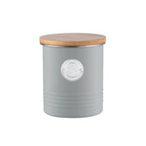 A side view of the Typhoon Living Grey Coffee Storage demonstrating its airtight seal.