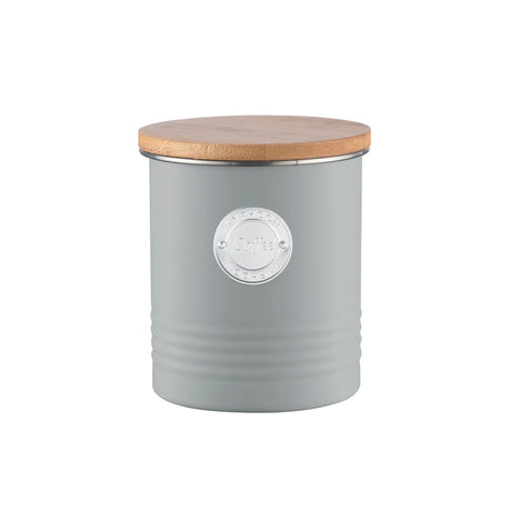 A side view of the Typhoon Living Grey Coffee Storage demonstrating its airtight seal.