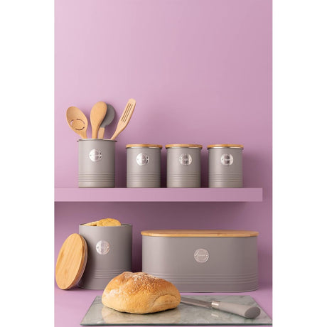 Stylish Typhoon Living Grey Sugar Storage canister with a silver 'sugar' badge.
