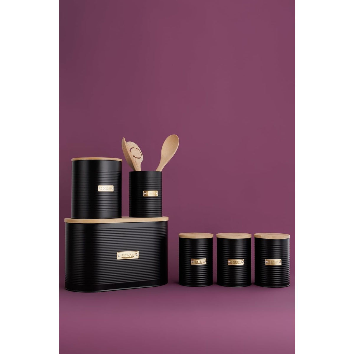Stylish Typhoon Otto Black Sugar Storage 1.4 Litre - modern black sugar storage canister featuring a bamboo lid.
