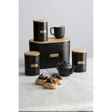 The complete Typhoon Otto Kitchen Storage Canister Set displayed on a marble countertop, featuring tea, coffee, sugar canisters and a bread bin, perfect for stylish kitchen storage.
