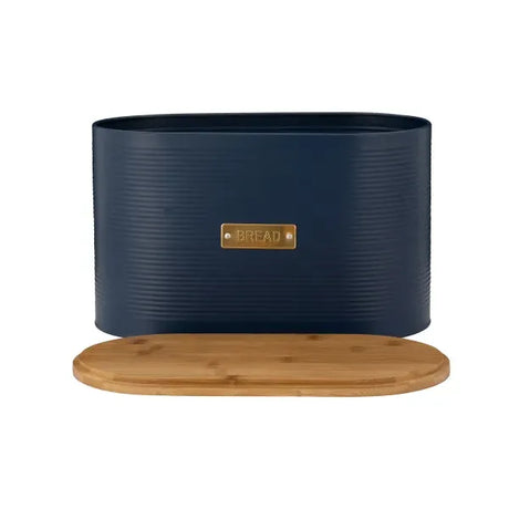 Typhoon Otto Navy Bread Bin with Breathable Wooden Lid - Durable 10.5L Capacity for Fresh Bakes - Home Deco London