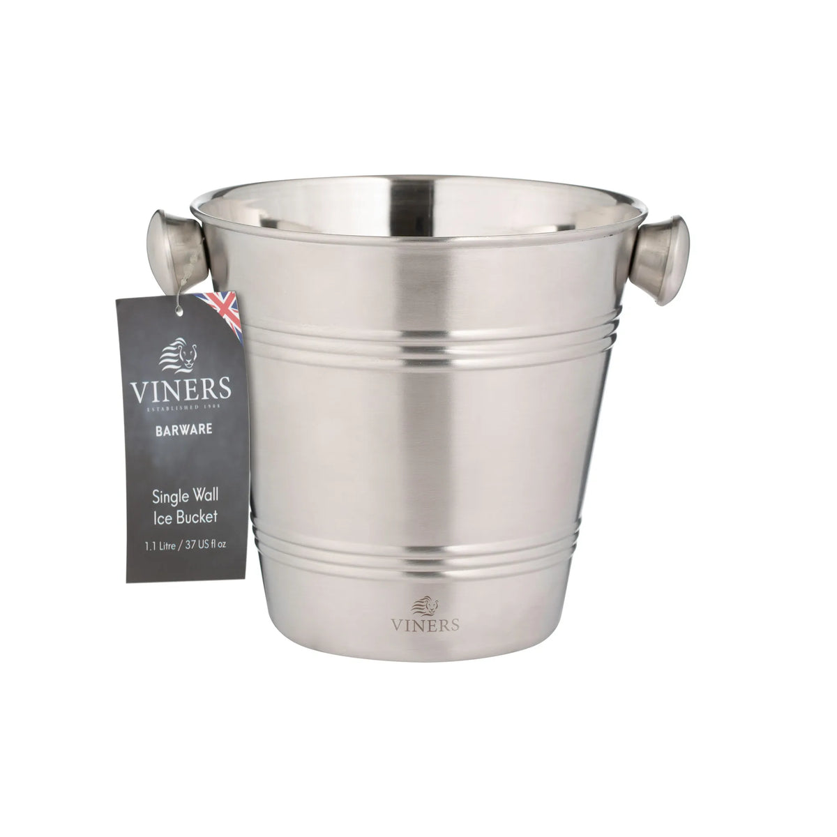 Viners 1 Litre Ice Bucket Stylish Brushed Silver with Handles - Home Deco London