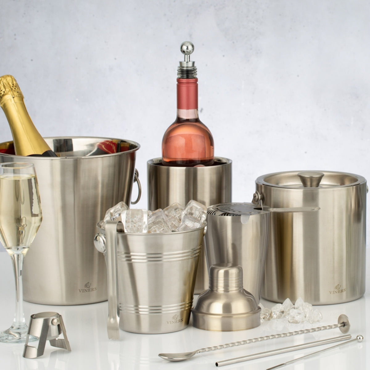 Viners 1 Litre Ice Bucket Stylish Brushed Silver with Handles - Home Deco London