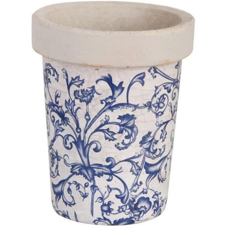 Vintage Aged Blue & White Glazed Ceramic Long Tom - Home Deco London