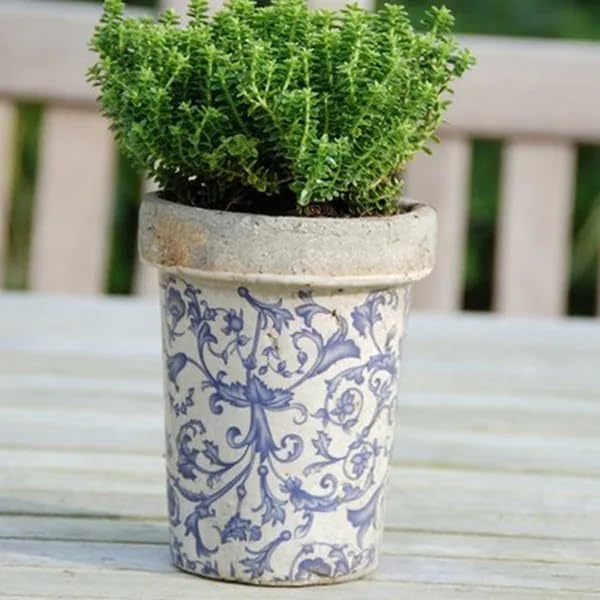 Vintage Aged Blue & White Glazed Ceramic Long Tom - Home Deco London