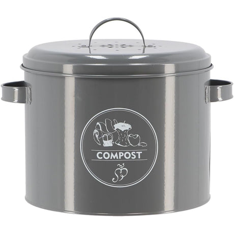 Vintage Grey Metal Compost Bin with Charcoal Filter - Home Deco London