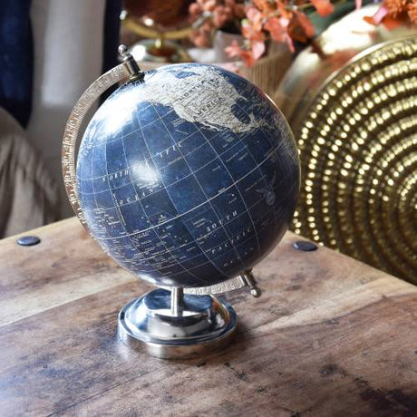Vintage Navy Blue World Globe - Home Deco London