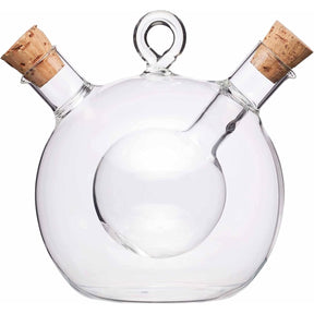World of Flavours 2-in-1 Round Olive Oil Dispenser and Vinegar Bottle featuring its elegant design and clever bottle-in-a-bottle concept, perfect for adding a rustic chic touch to any table.