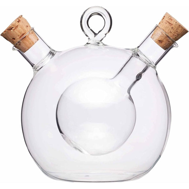 World of Flavours 2-in-1 Round Olive Oil Dispenser and Vinegar Bottle featuring its elegant design and clever bottle-in-a-bottle concept, perfect for adding a rustic chic touch to any table.